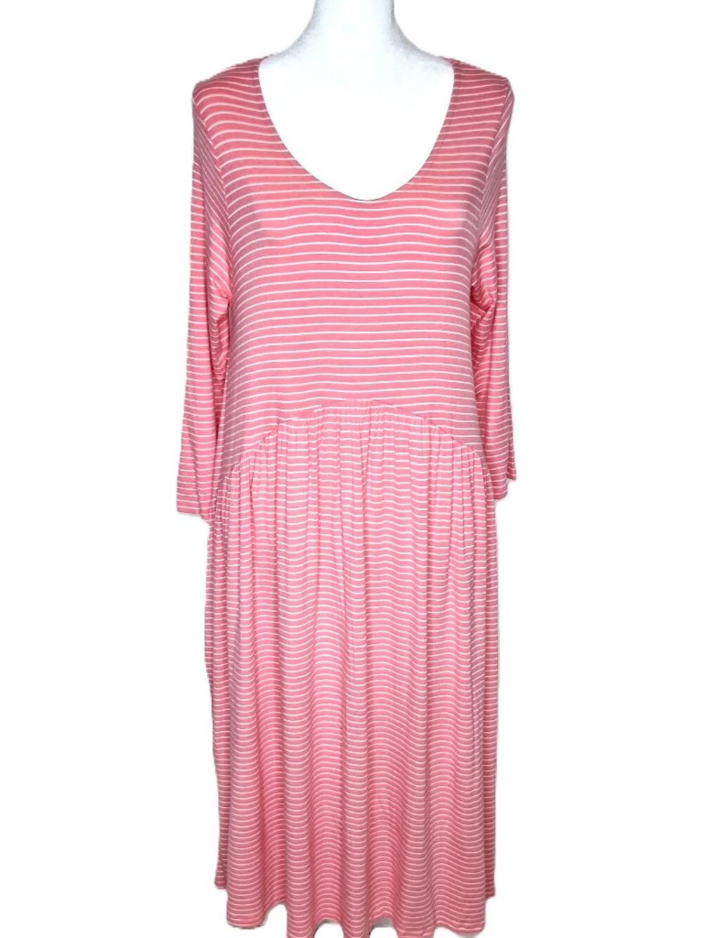 Agnes & Dora Oakley Dress Coral Striped Stretchy Knit with Pockets
